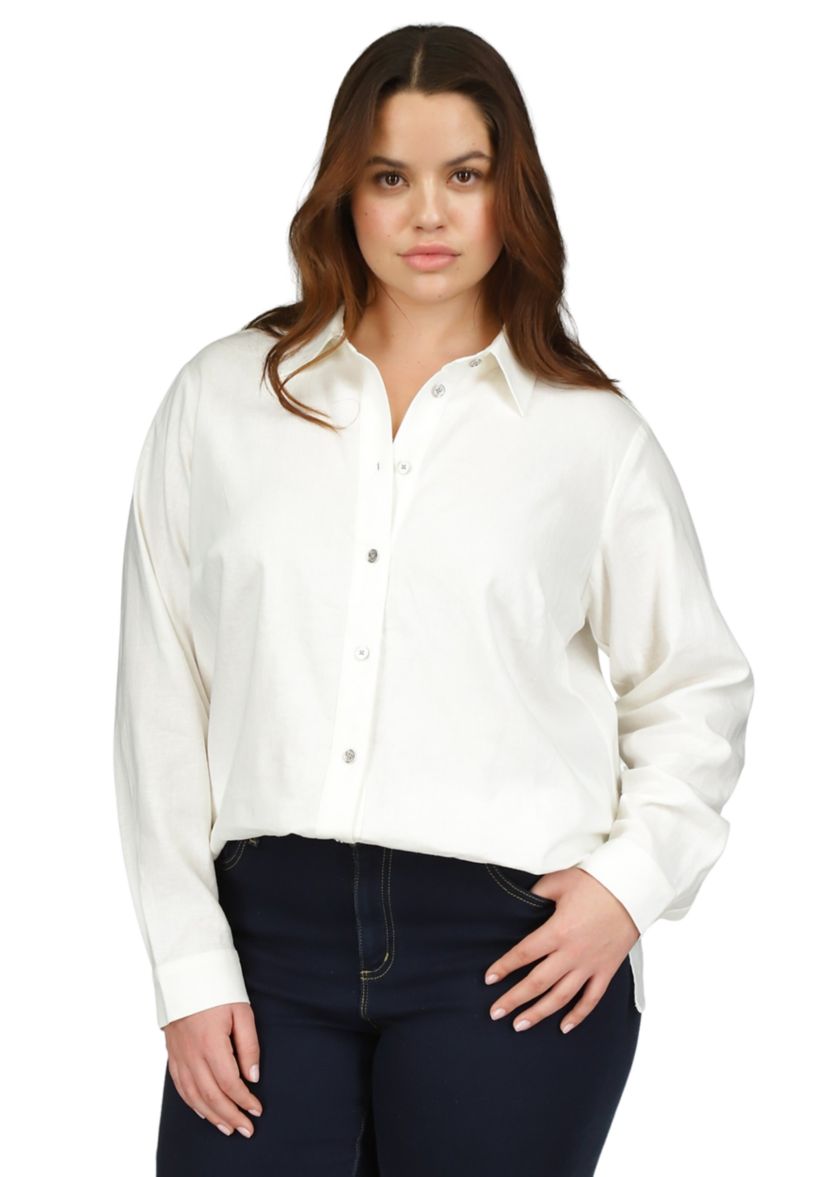 Plus Size Linen Long Sleeve Shirt