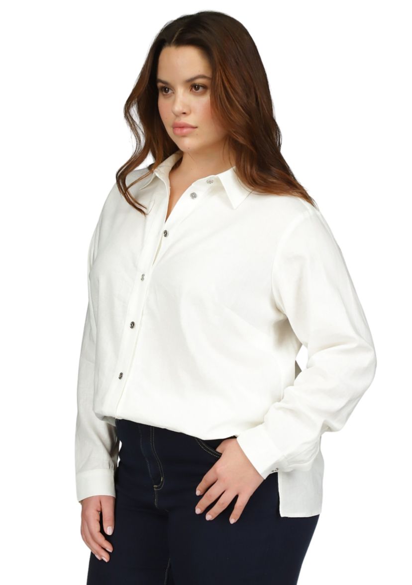 Plus Size Linen Long Sleeve Shirt