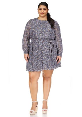 MICHAEL Michael Kors Women's Plus Size Field of Flowers Mini Dress, Dusty Rose, 3X