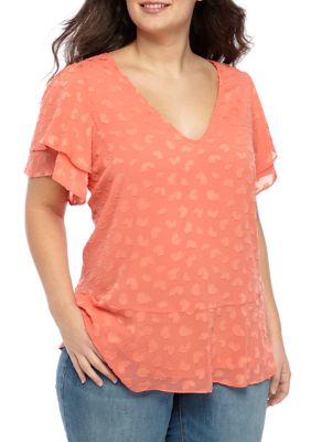 MICHAEL Michael Kors Plus Size Petal Burnout Double Flutter Sleeve Top |  belk