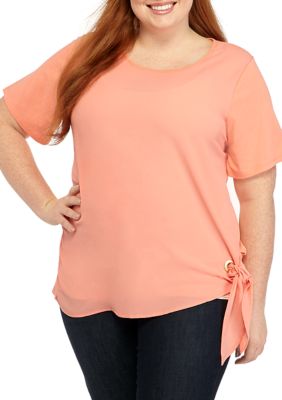 MICHAEL Michael Kors Plus Size Side Tie Mix Media Top | belk