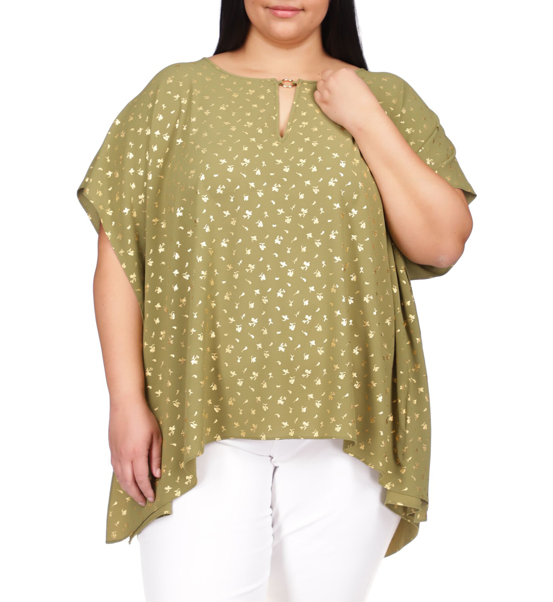 Plus Size Foil Handkerchief Hem Ring Top 