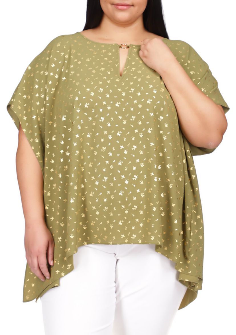 Plus Size Foil Handkerchief Hem Ring Top 