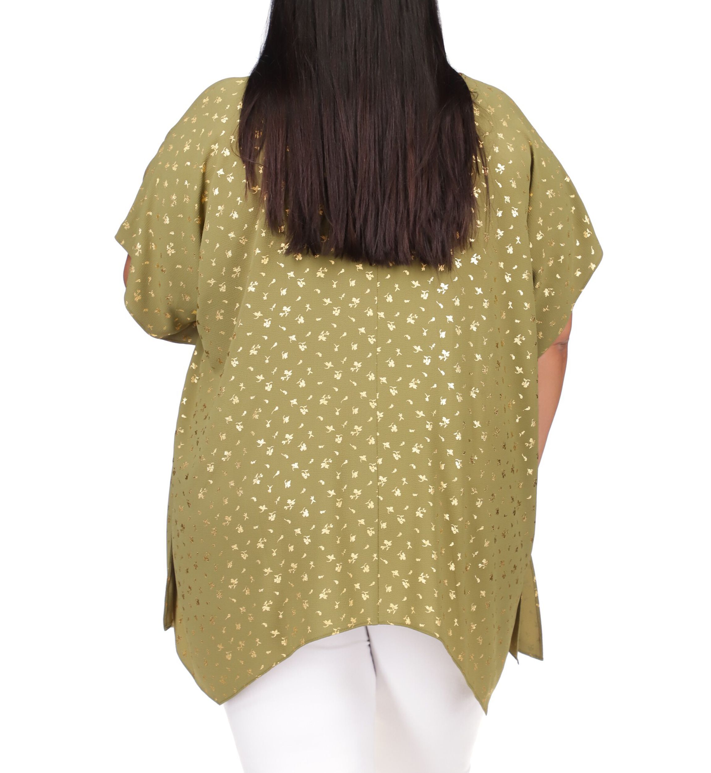Plus Size Foil Handkerchief Hem Ring Top 