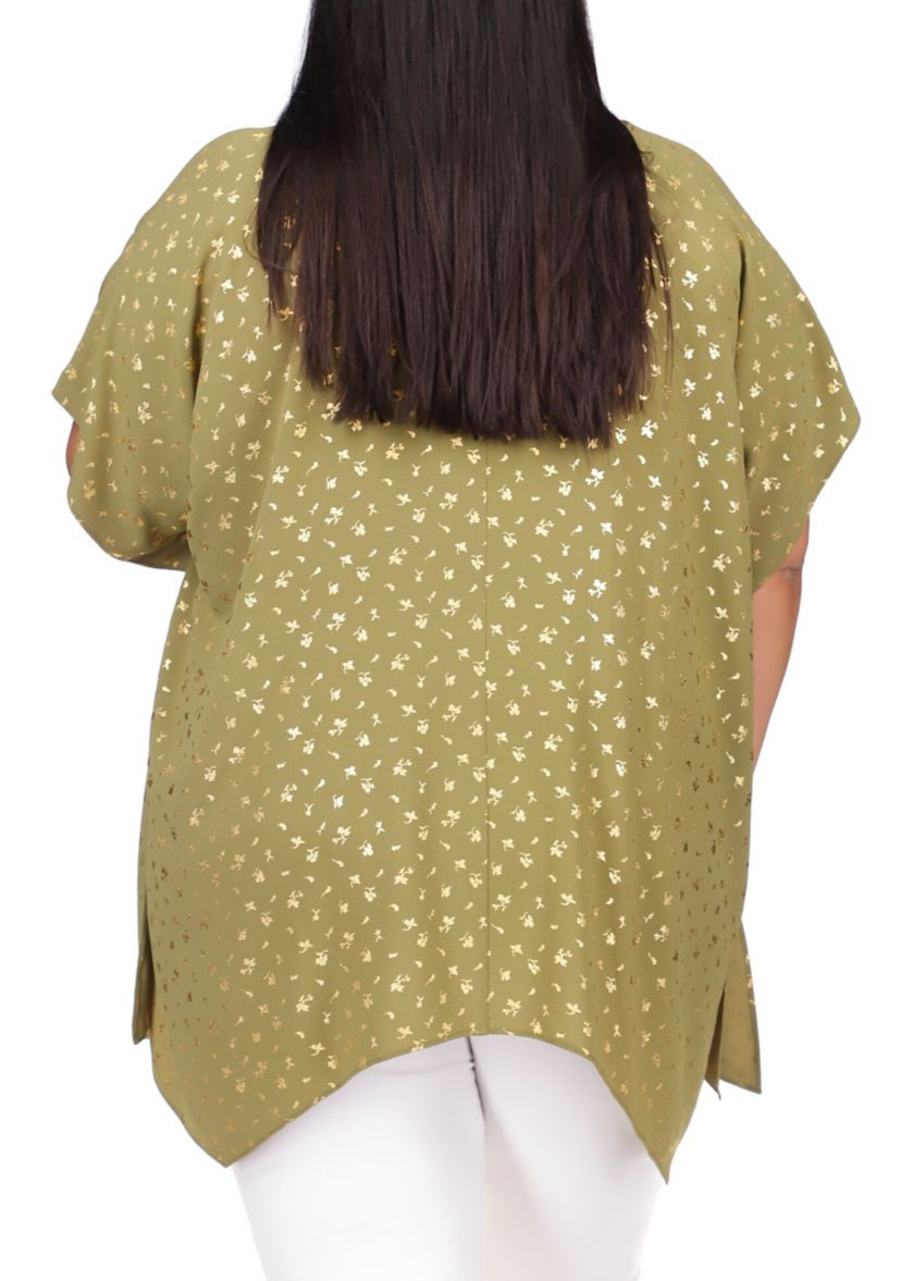 Plus Size Foil Handkerchief Hem Ring Top 