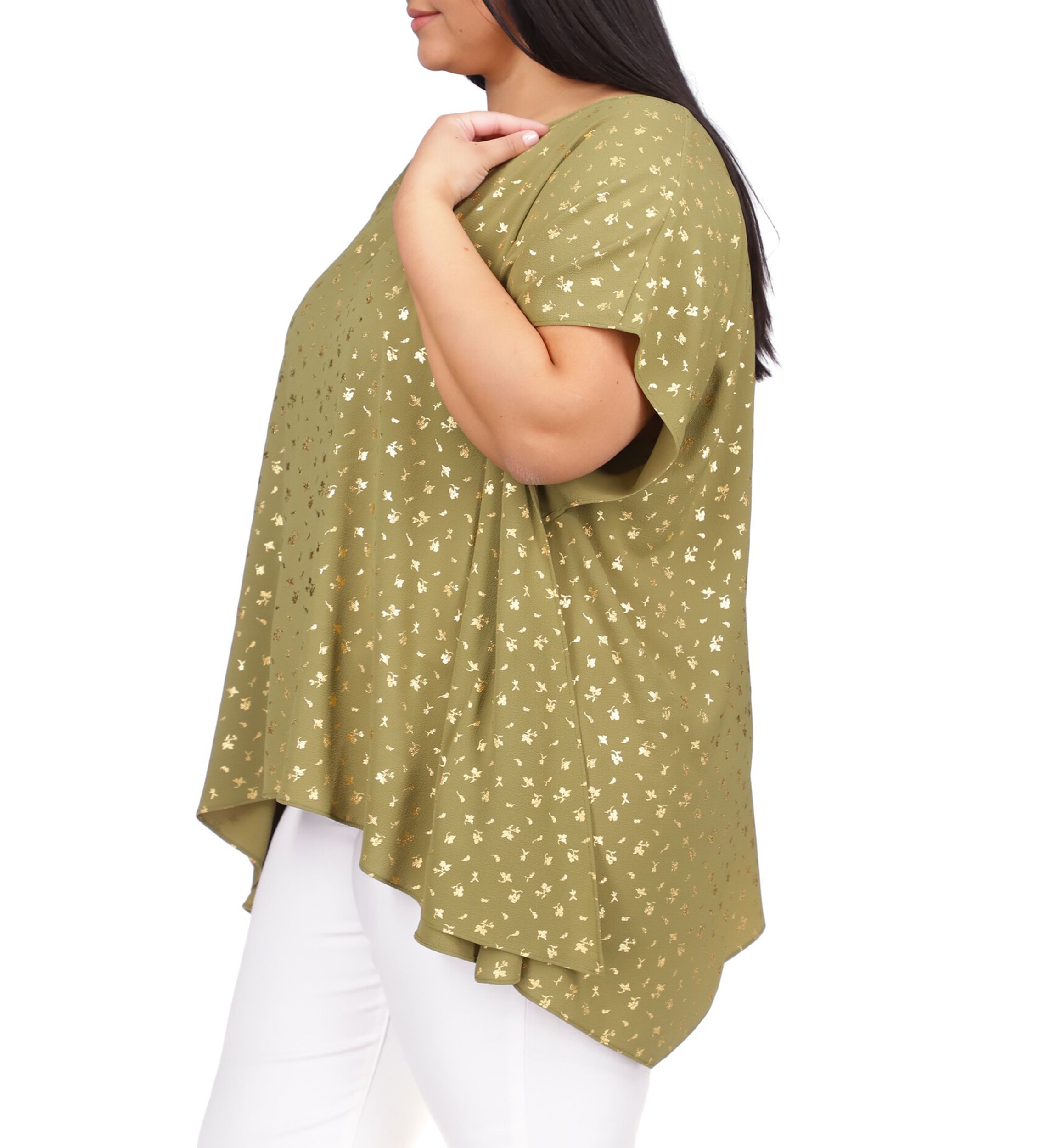 Plus Size Foil Handkerchief Hem Ring Top 