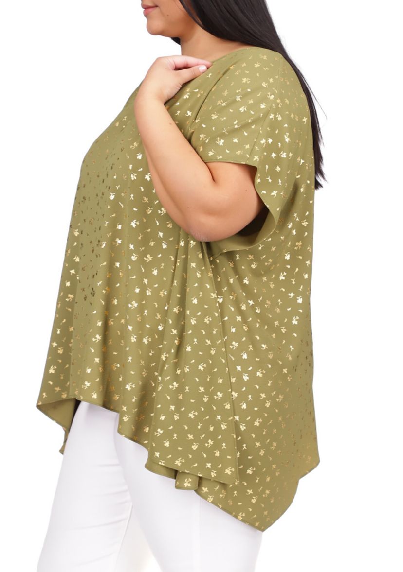 Plus Size Foil Handkerchief Hem Ring Top 