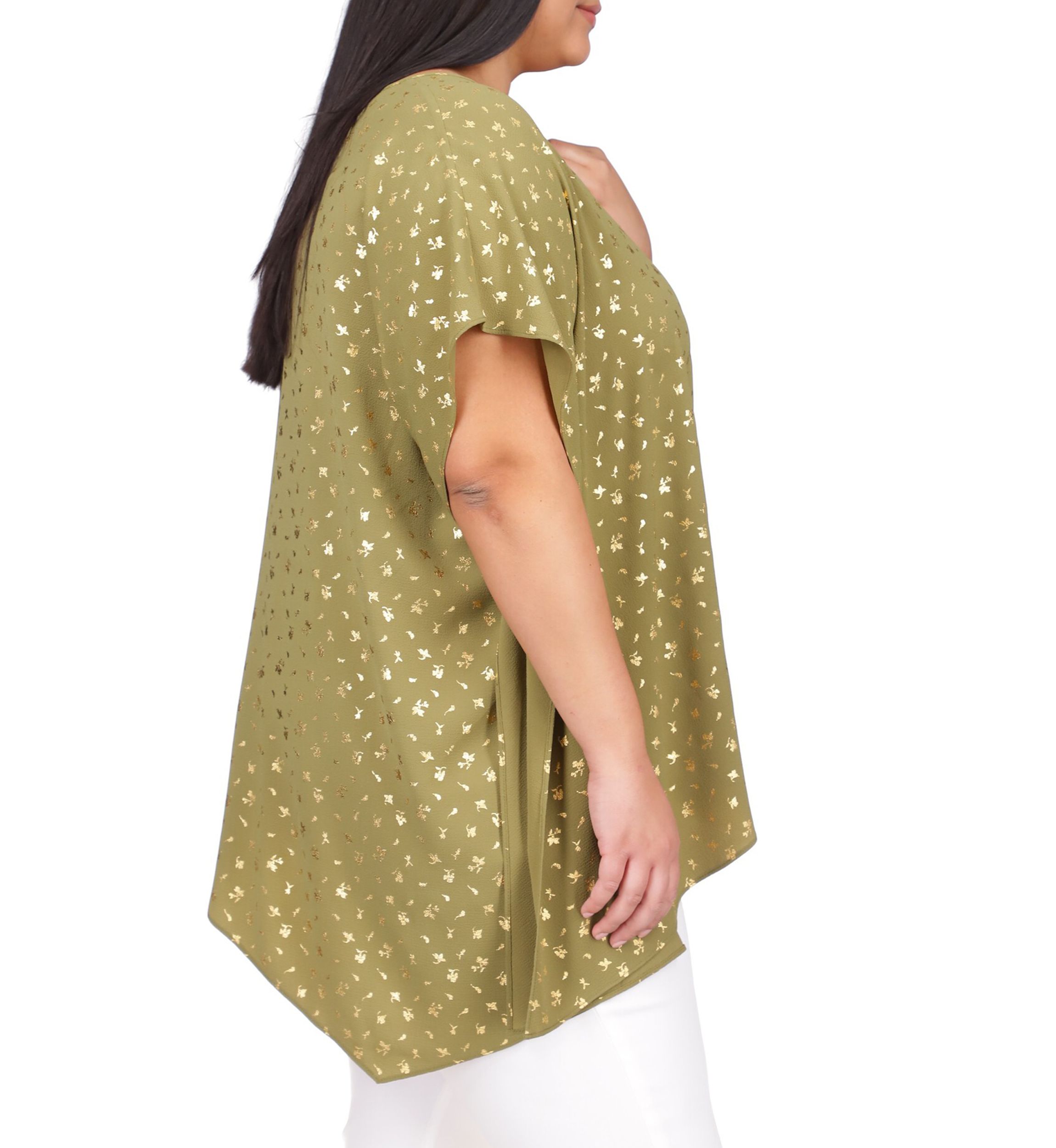Plus Size Foil Handkerchief Hem Ring Top 
