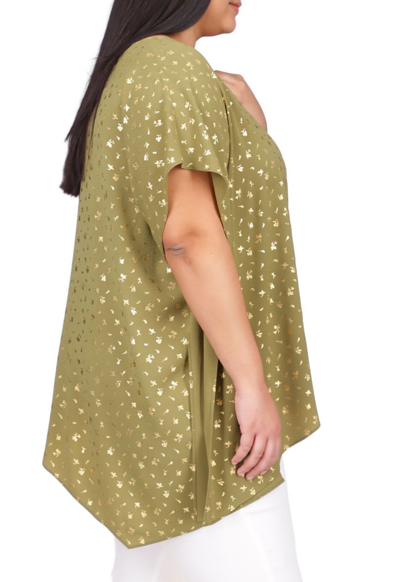 Plus Size Foil Handkerchief Hem Ring Top 