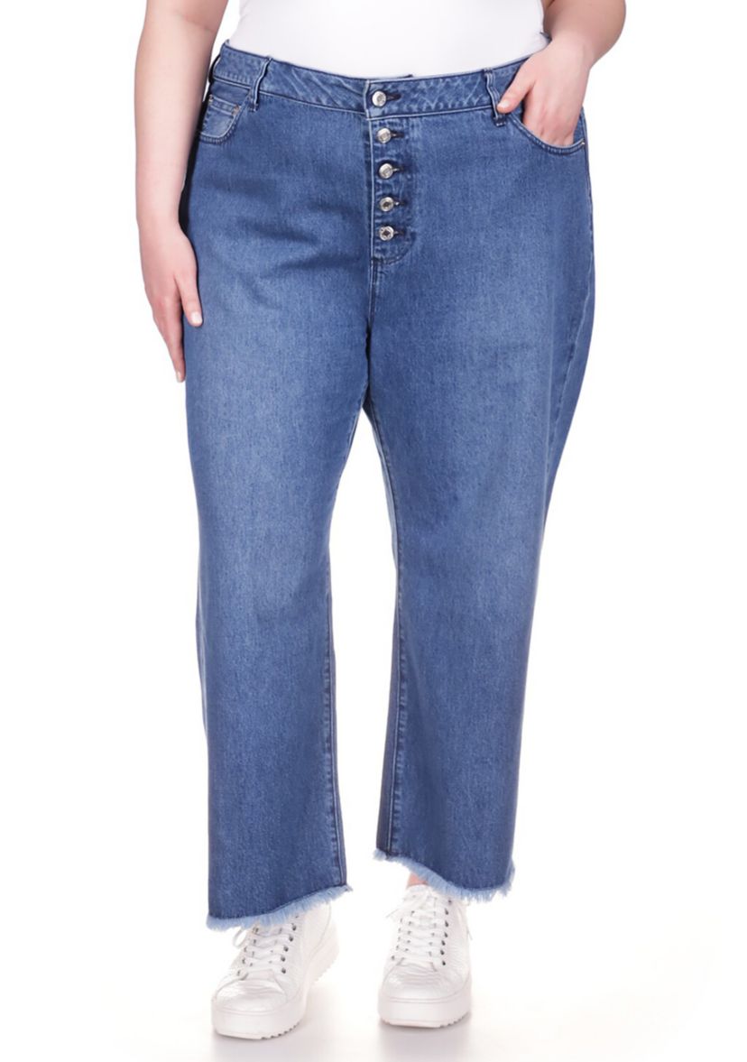 Plus Size Cropped Jeans with Frayed Hem 