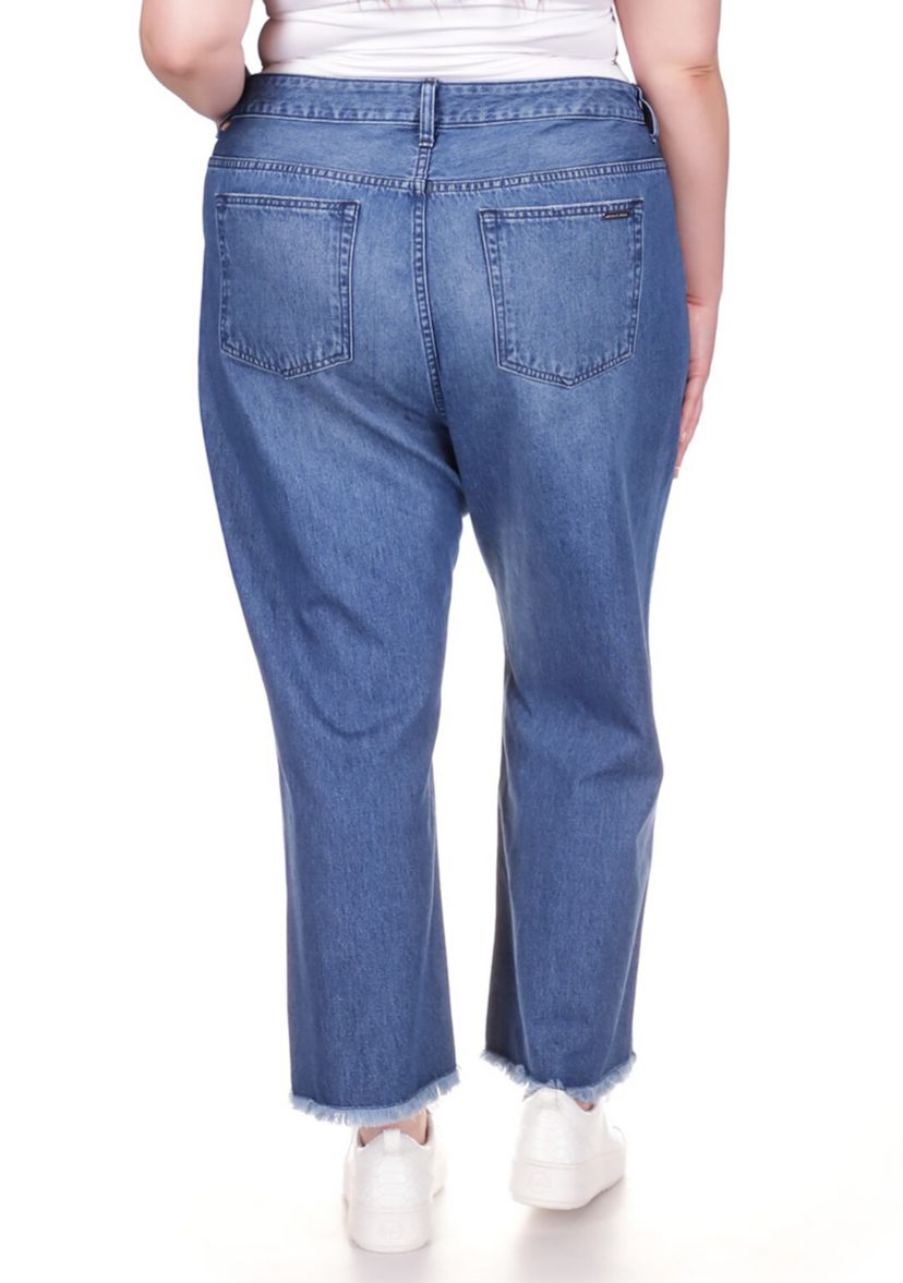 Plus Size Cropped Jeans with Frayed Hem 