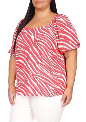 MICHAEL Michael Kors Women's Plus Size Zebra Square Neck Top -  0196163960371