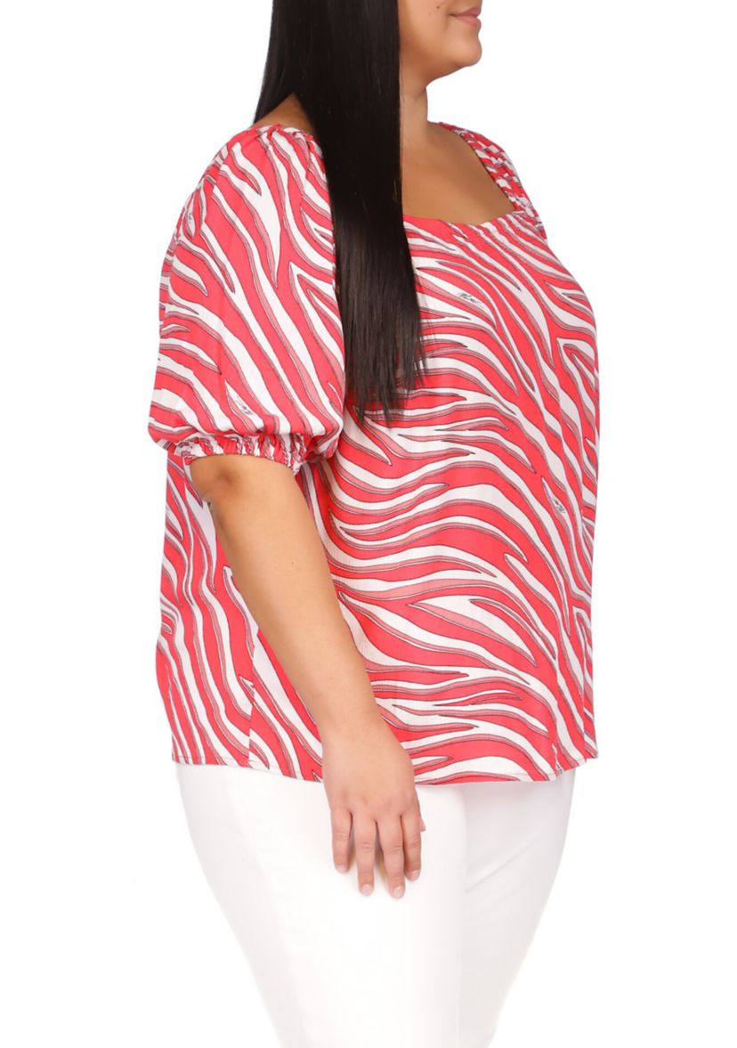 Plus Size Zebra Square Neck Top