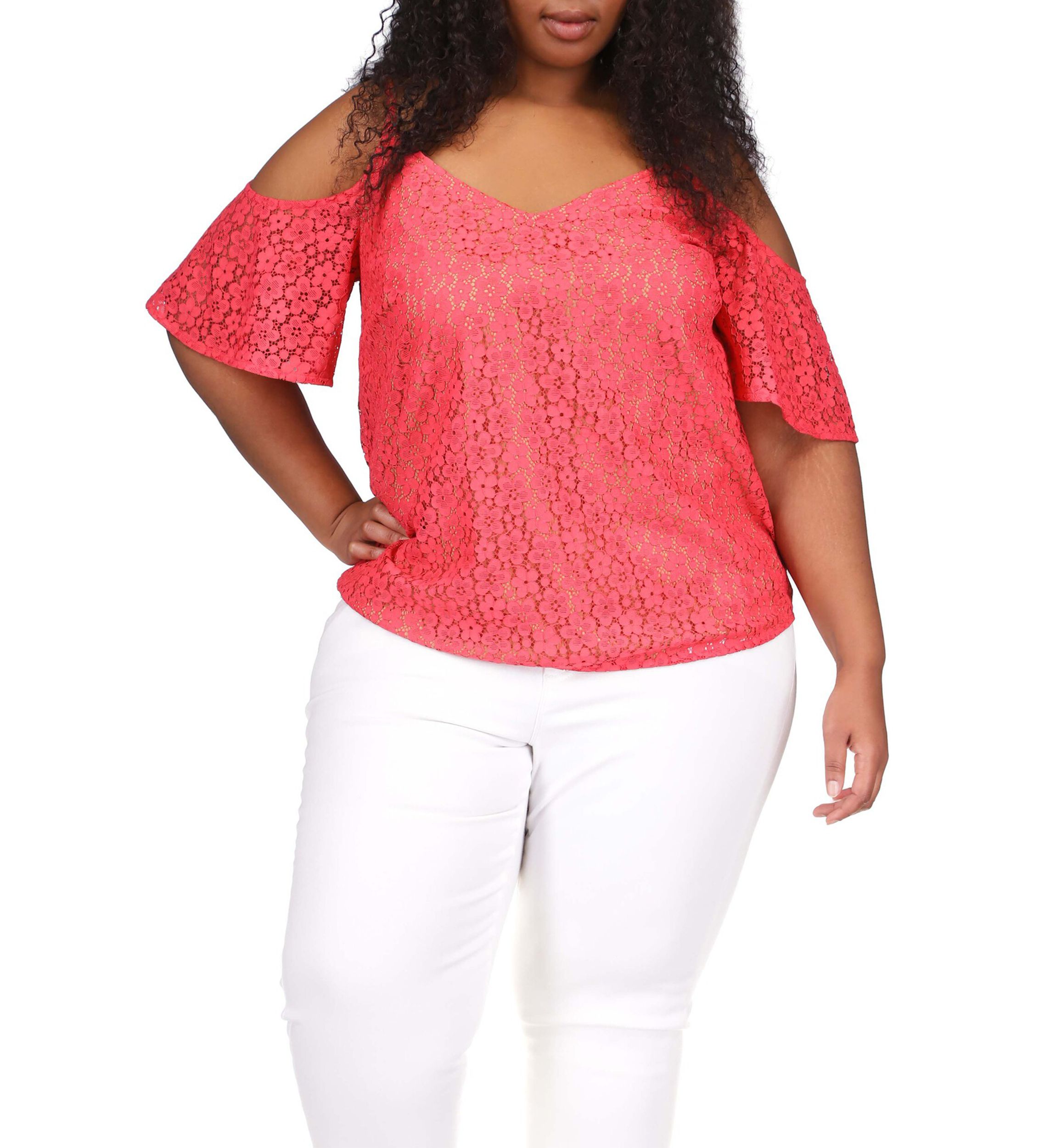 Plus Size Lace Cold Shoulder Chain Top