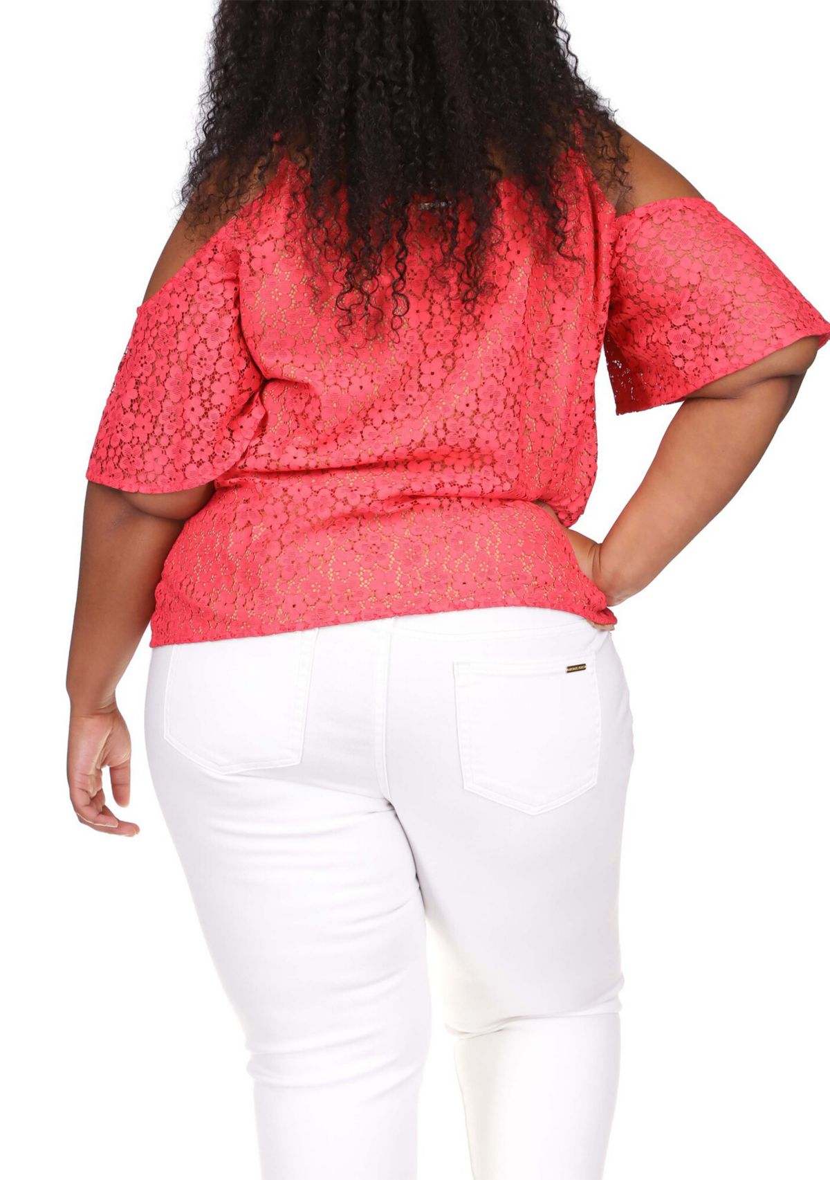 Plus Size Lace Cold Shoulder Chain Top