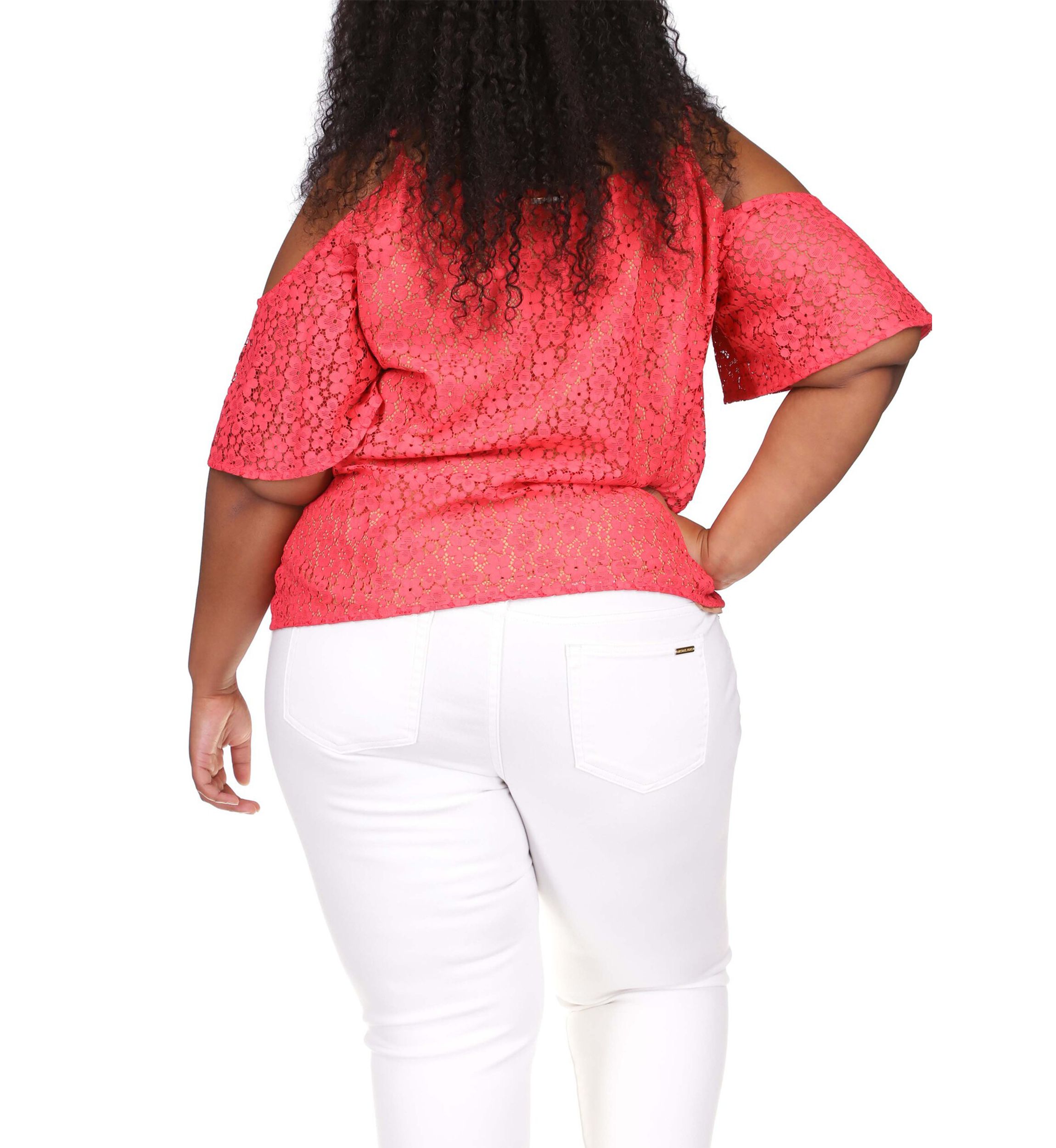 Plus Size Lace Cold Shoulder Chain Top