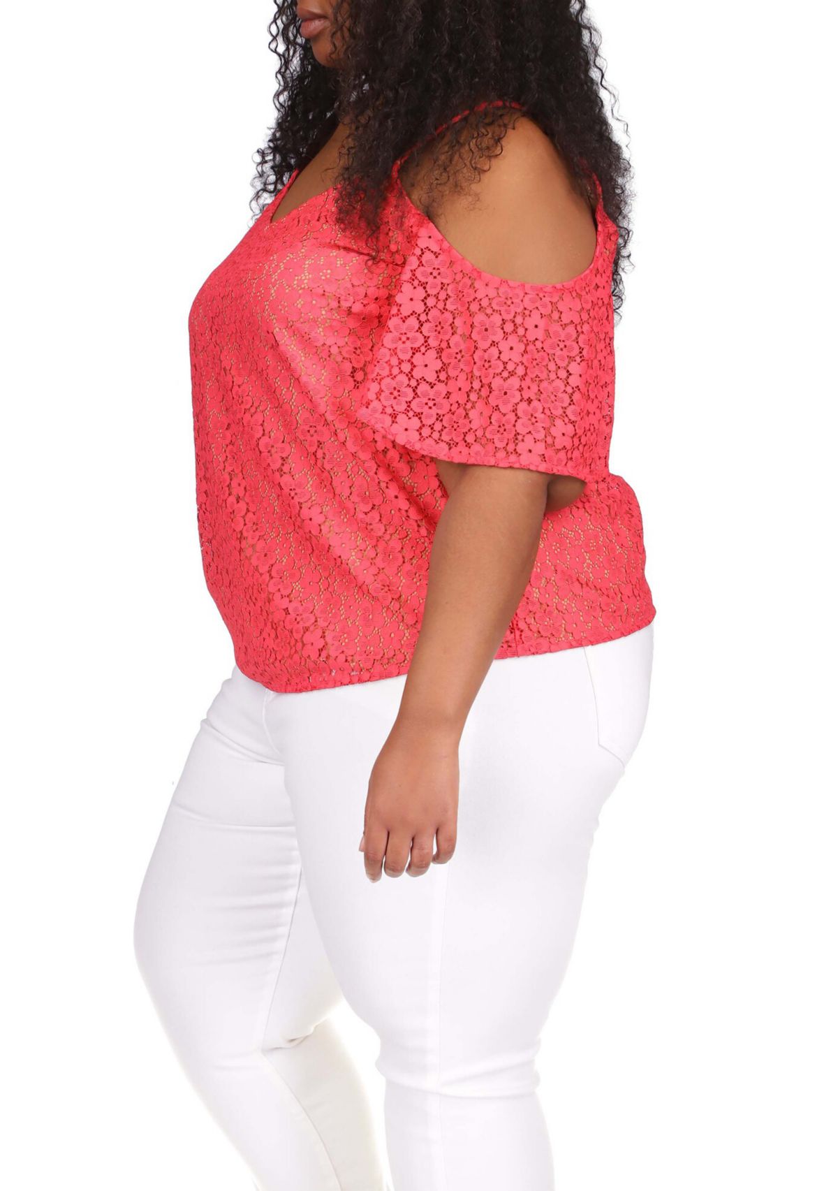 Plus Size Lace Cold Shoulder Chain Top