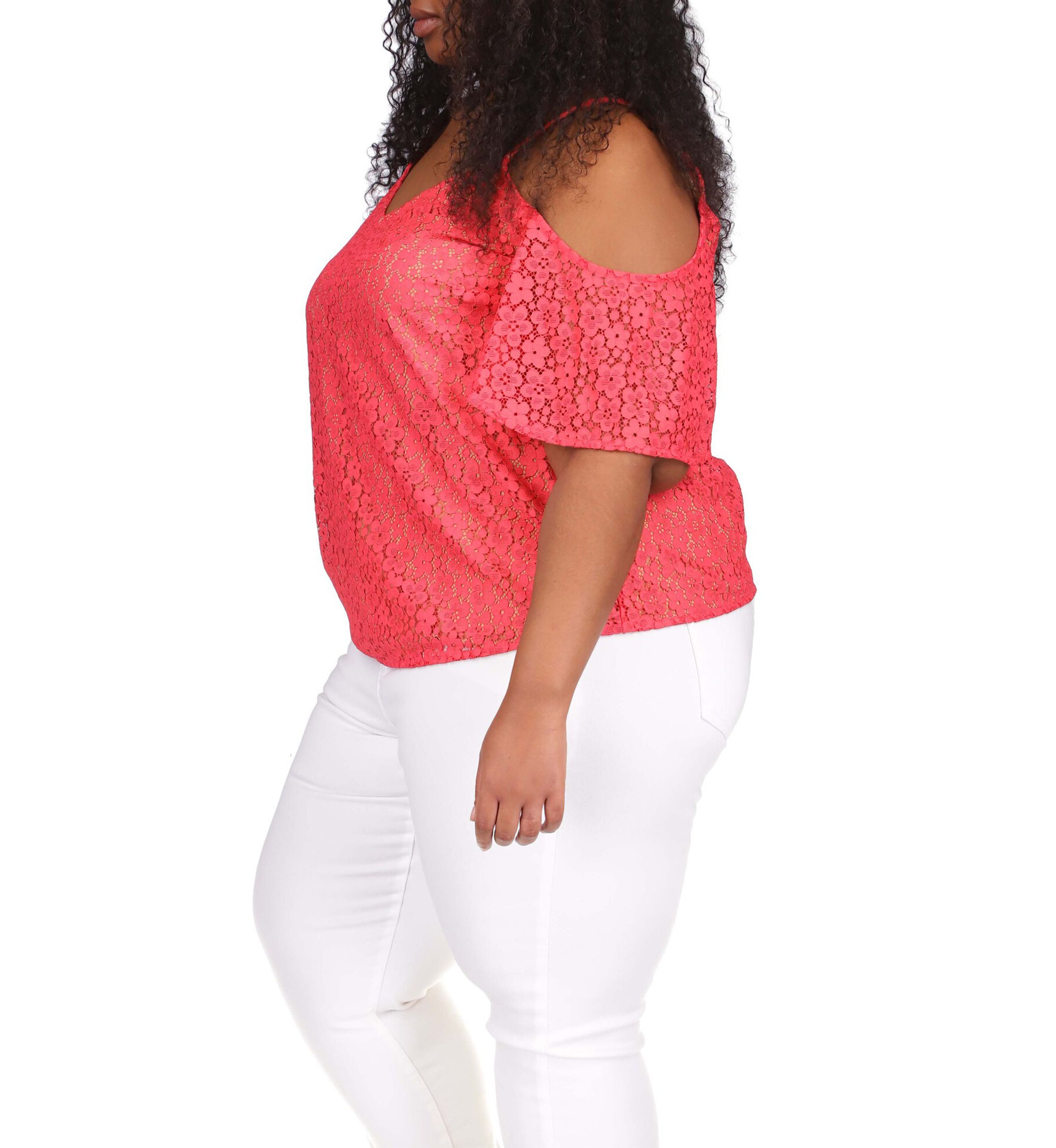 Plus Size Lace Cold Shoulder Chain Top
