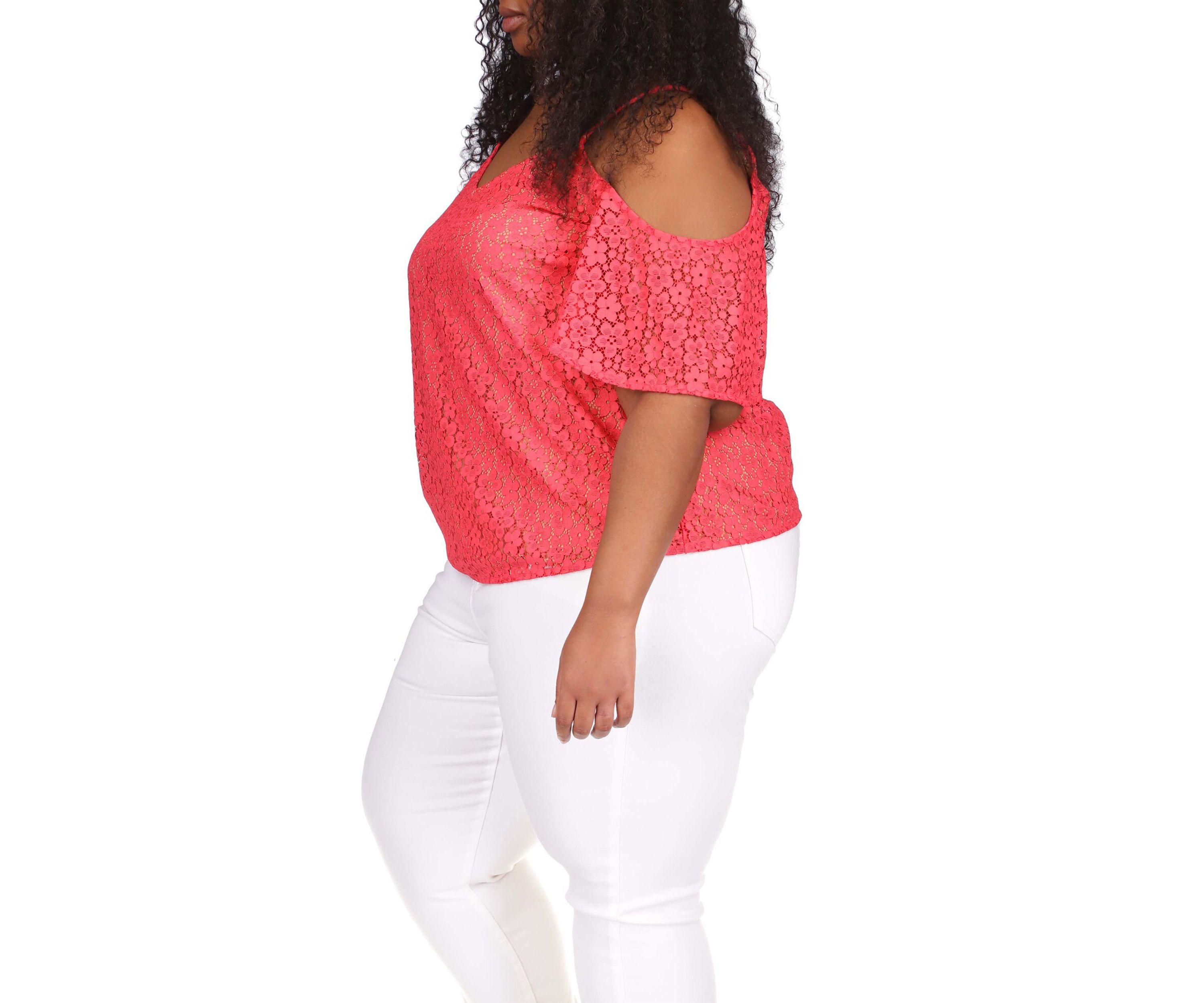 Plus Size Lace Cold Shoulder Chain Top