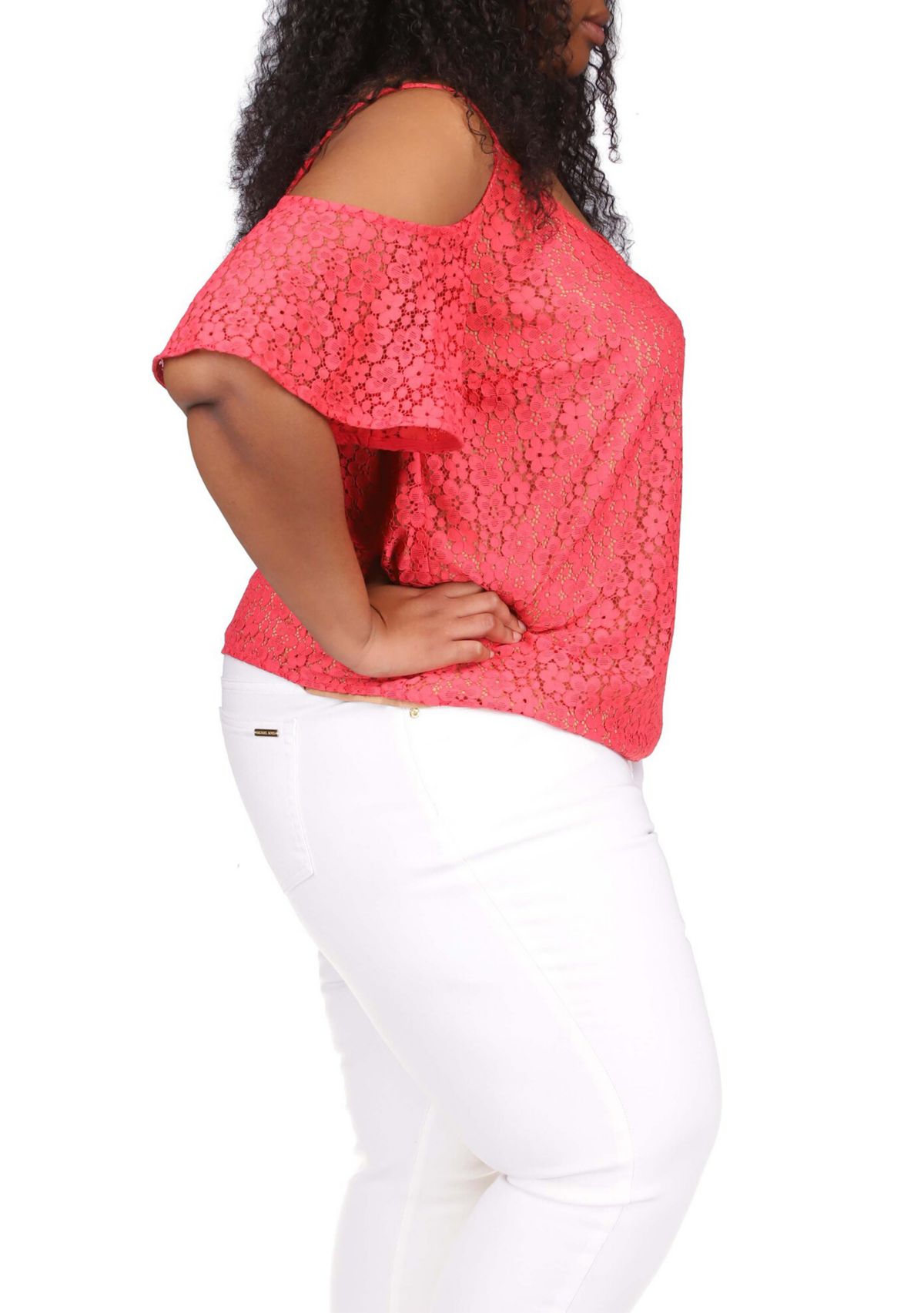 Plus Size Lace Cold Shoulder Chain Top