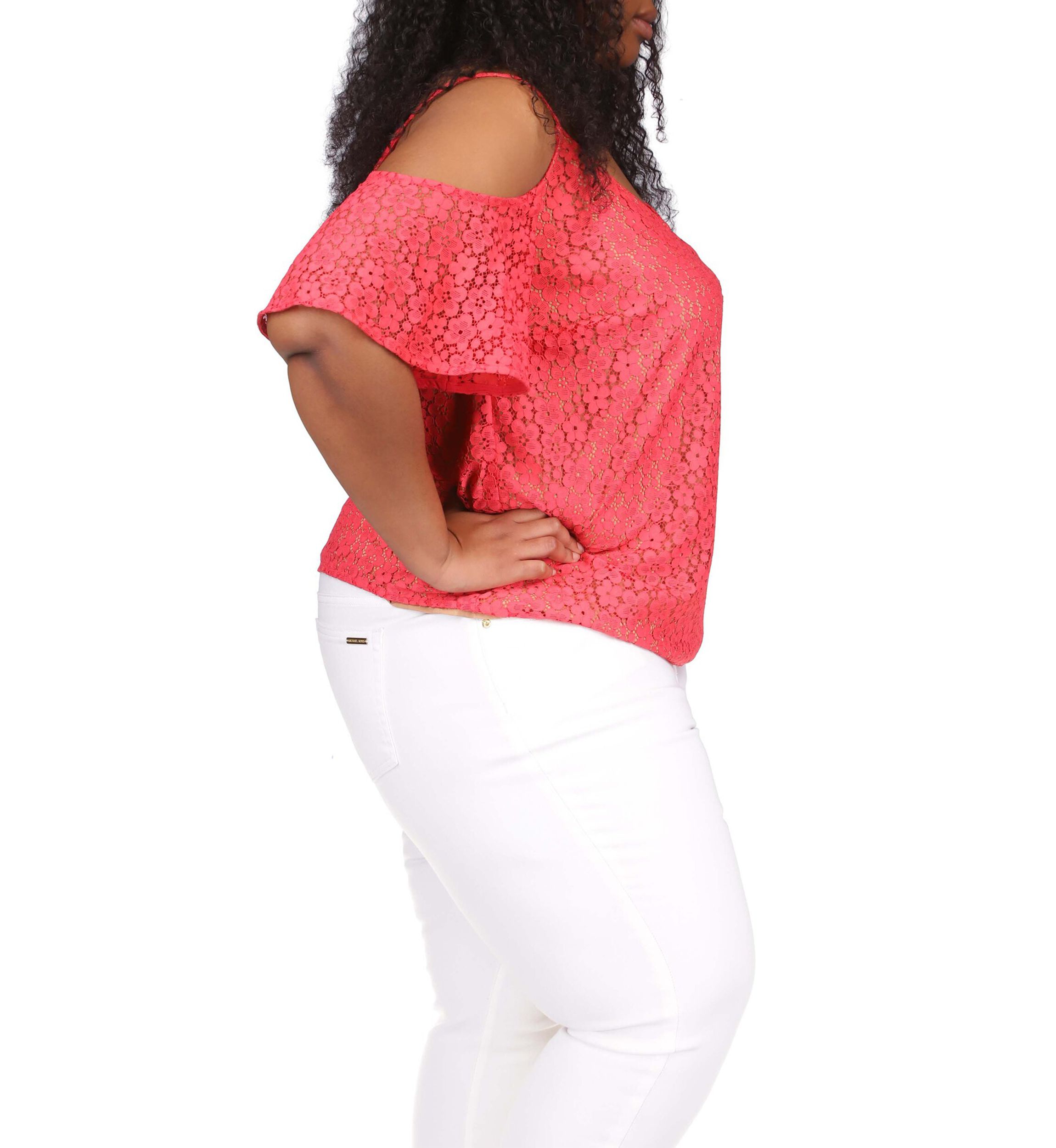 Plus Size Lace Cold Shoulder Chain Top