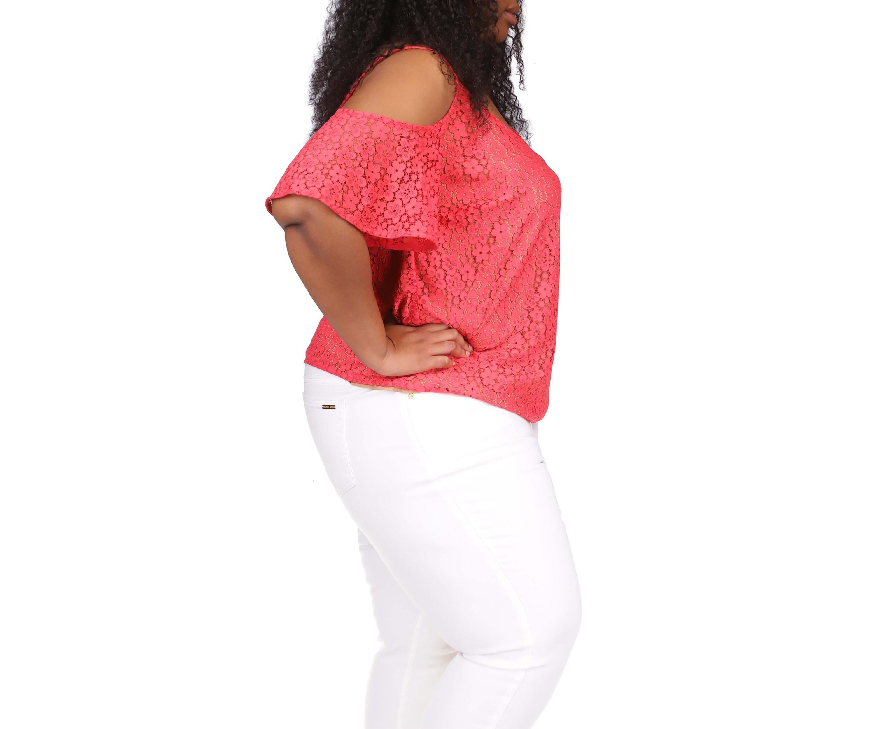 Plus Size Lace Cold Shoulder Chain Top
