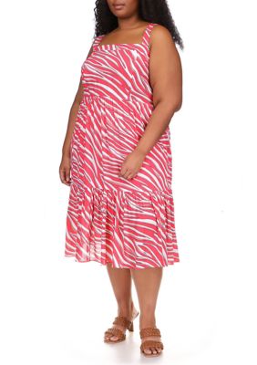 MICHAEL Michael Kors Women's Plus Size Zebra Midi Dress, 3X