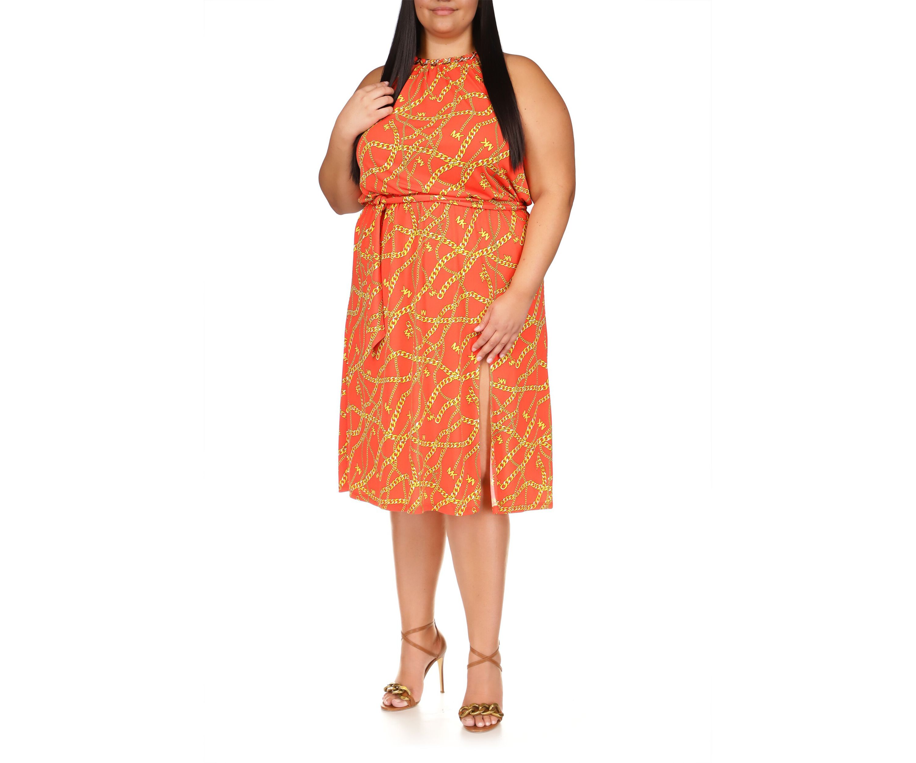 Plus Size Sleeveless Chain Neck Midi Dress