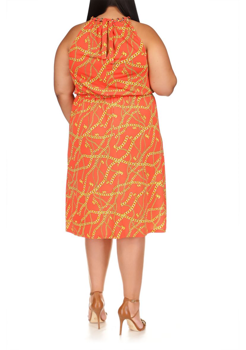 Plus Size Sleeveless Chain Neck Midi Dress
