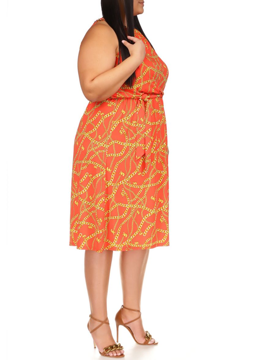 Plus Size Sleeveless Chain Neck Midi Dress