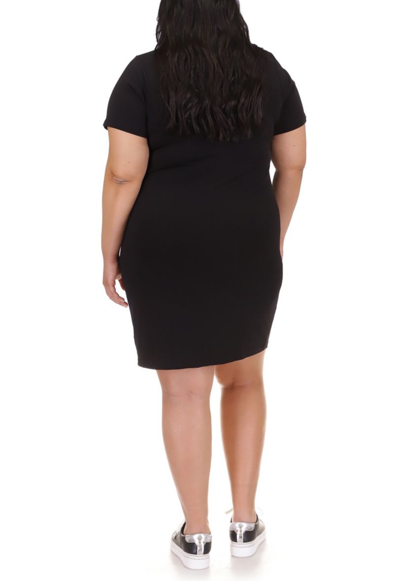 Plus Size Short Sleeve Snap Ruched Mini Dress 