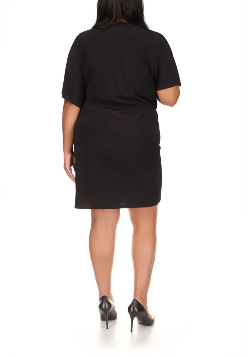 Plus Size Solid Tie Faux Wrap Dress