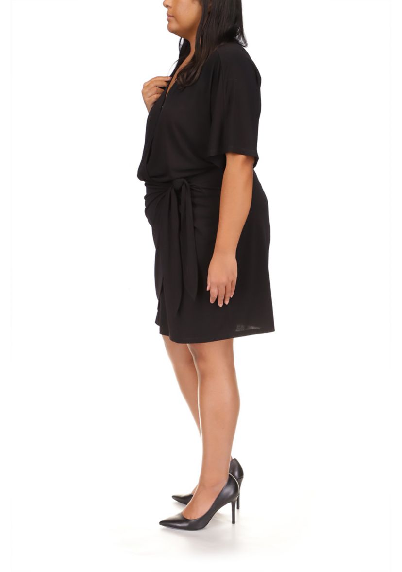 Plus Size Solid Tie Faux Wrap Dress