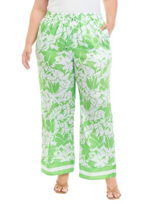 MICHAEL Michael Kors Women's Plus Size Lush Palm Pull On Pants, Green -  0196237758170