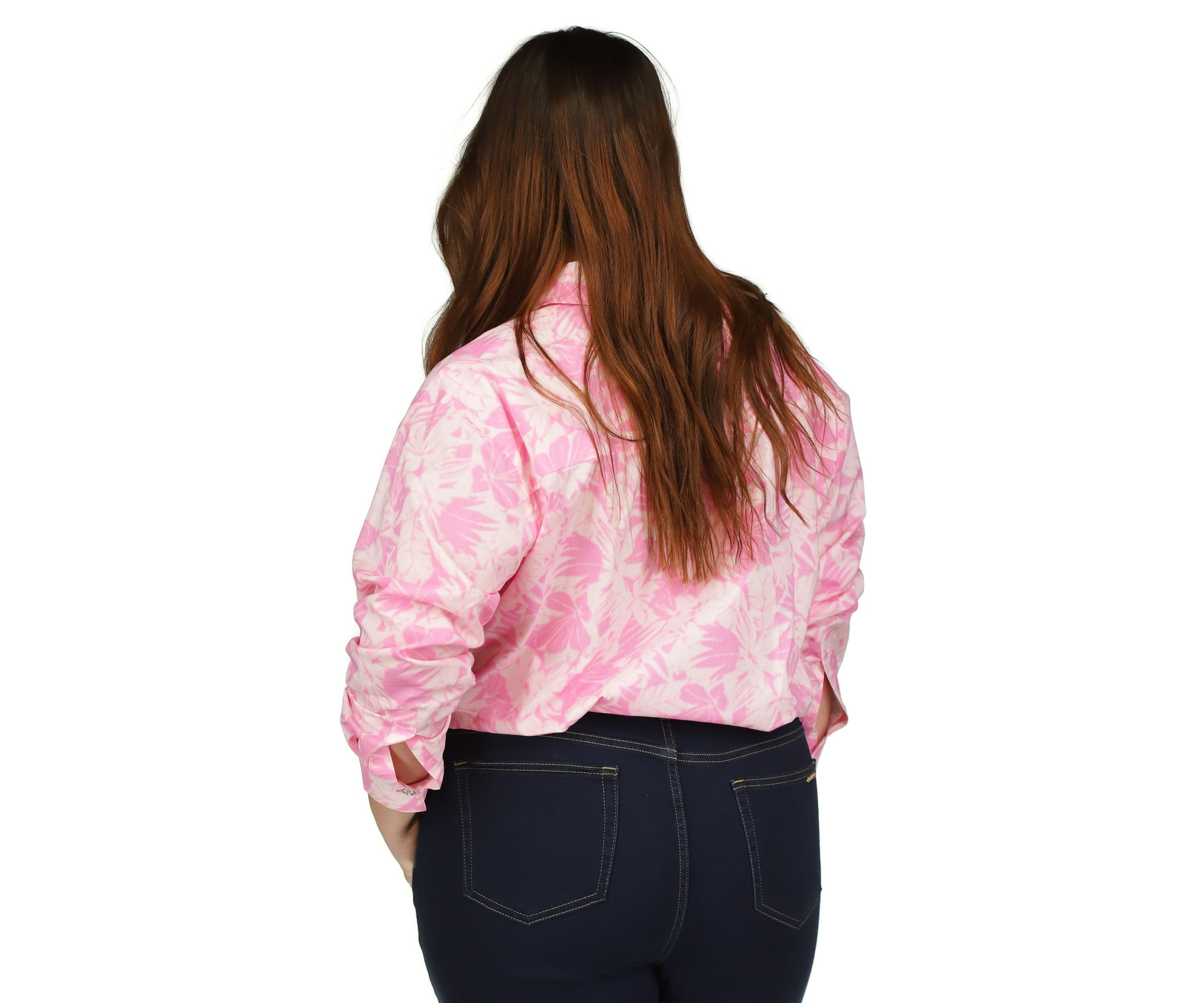 Plus Size Woven Palm Printed Tie Front Blouse