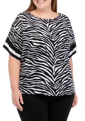 MICHAEL Michael Kors Women's Plus Size Zebra Border Top, 2X