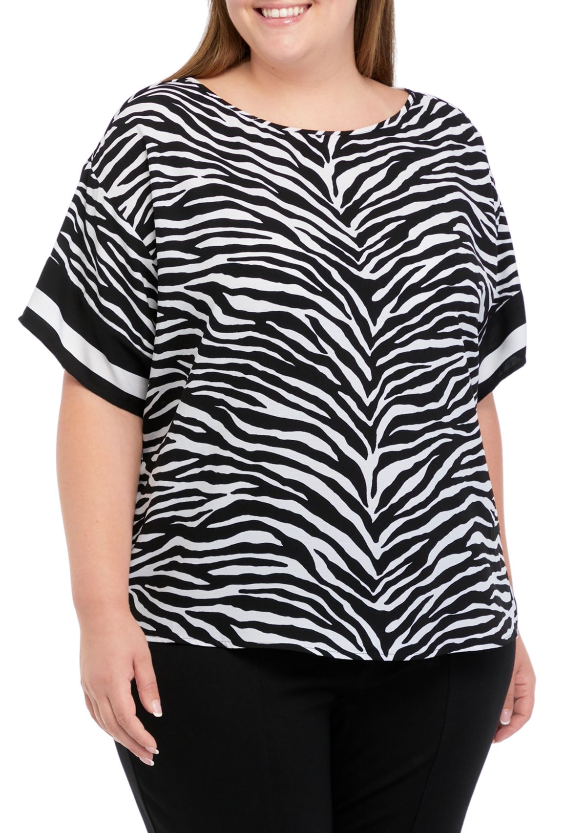 Plus Size Zebra Border Top