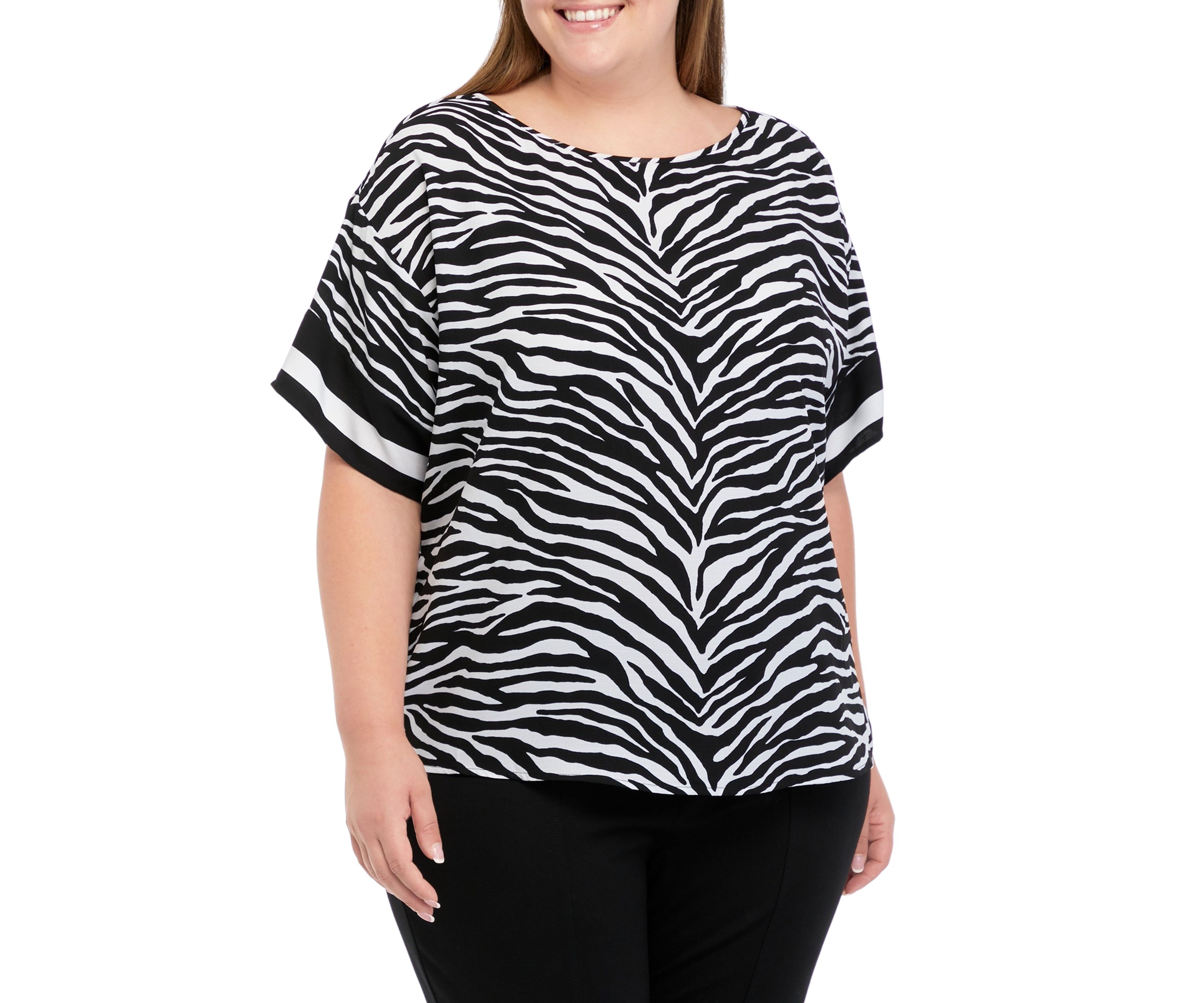 Plus Size Zebra Border Top