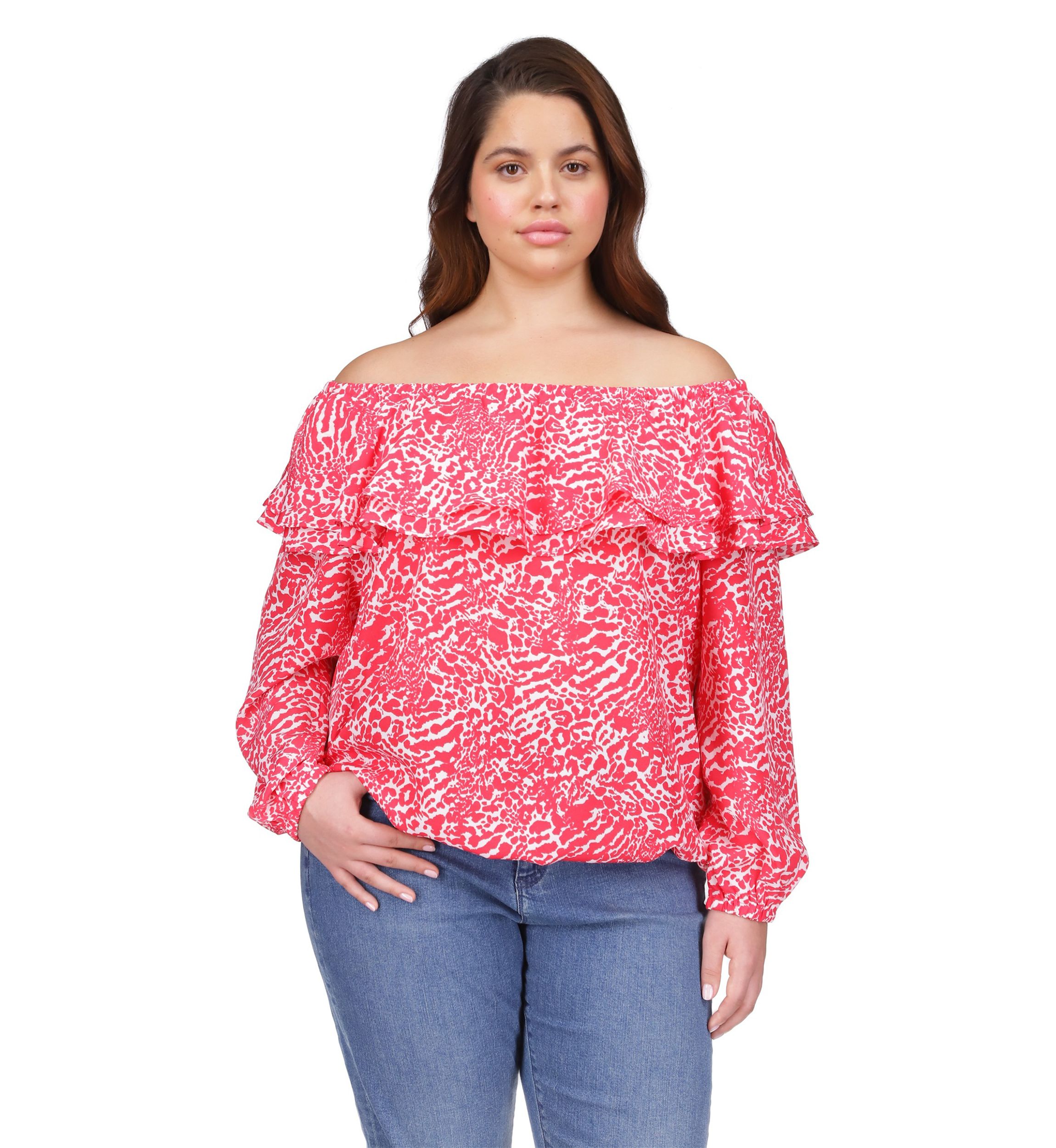 Plus Size Ocelot Ruffle Top