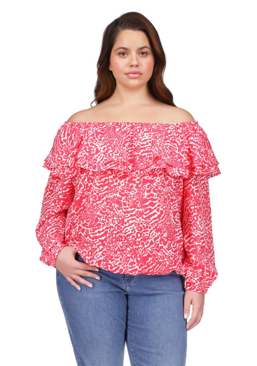 Plus Size Ocelot Ruffle Top