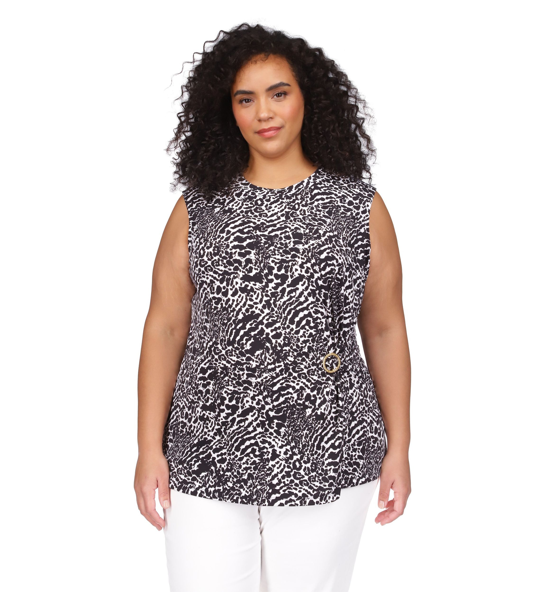 Plus Size Ocelot Ruffle Peasant Top