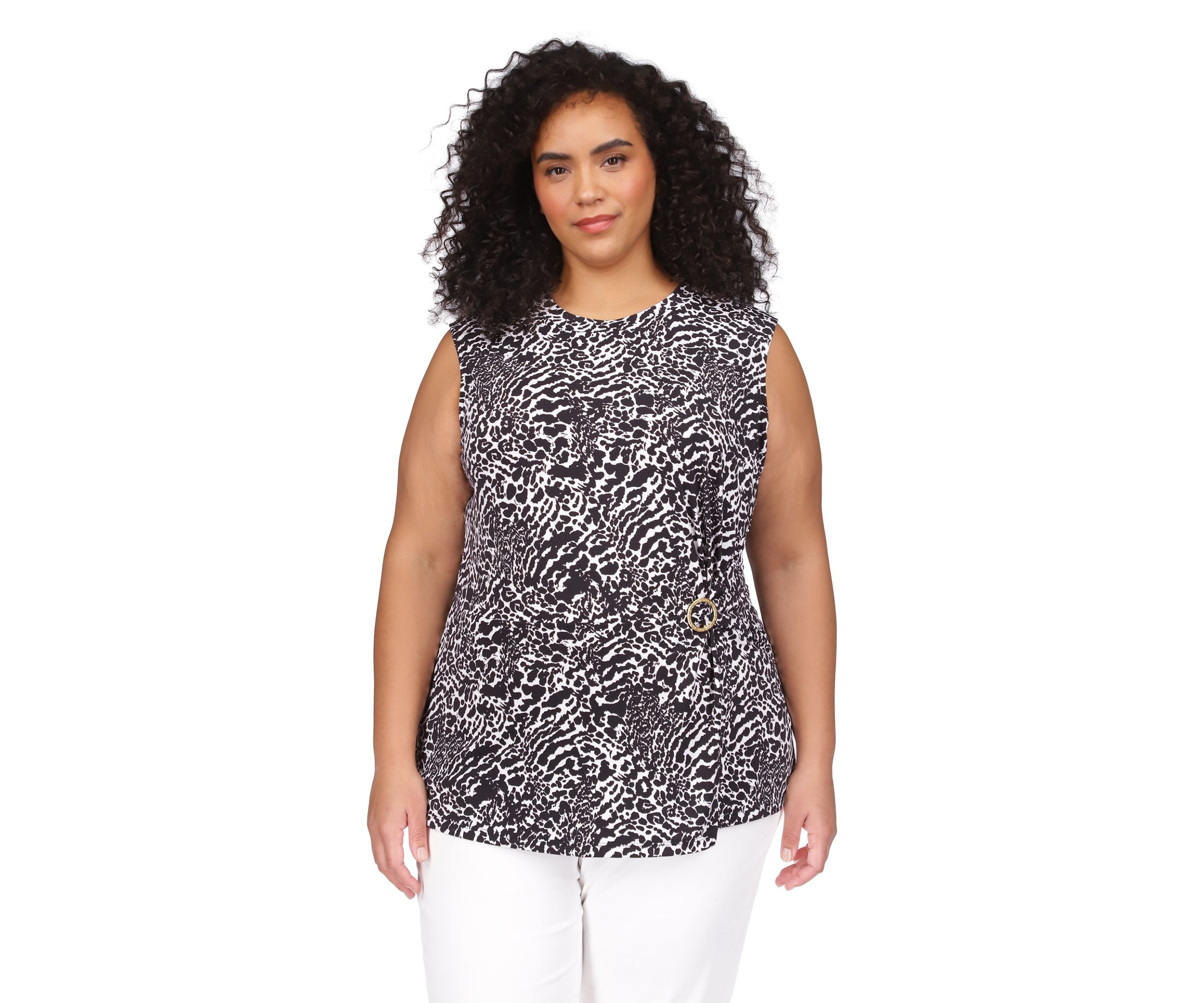 Plus Size Ocelot Ruffle Peasant Top