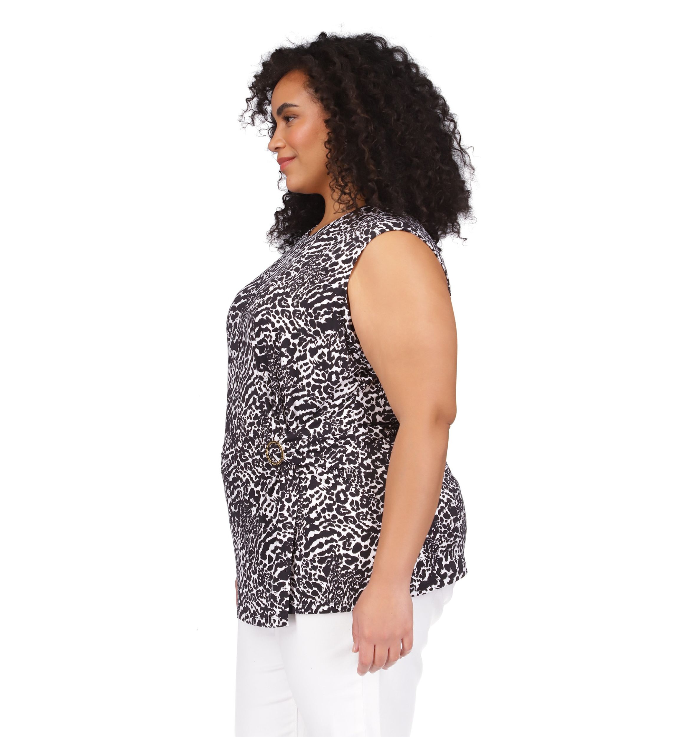 Plus Size Ocelot Ruffle Peasant Top