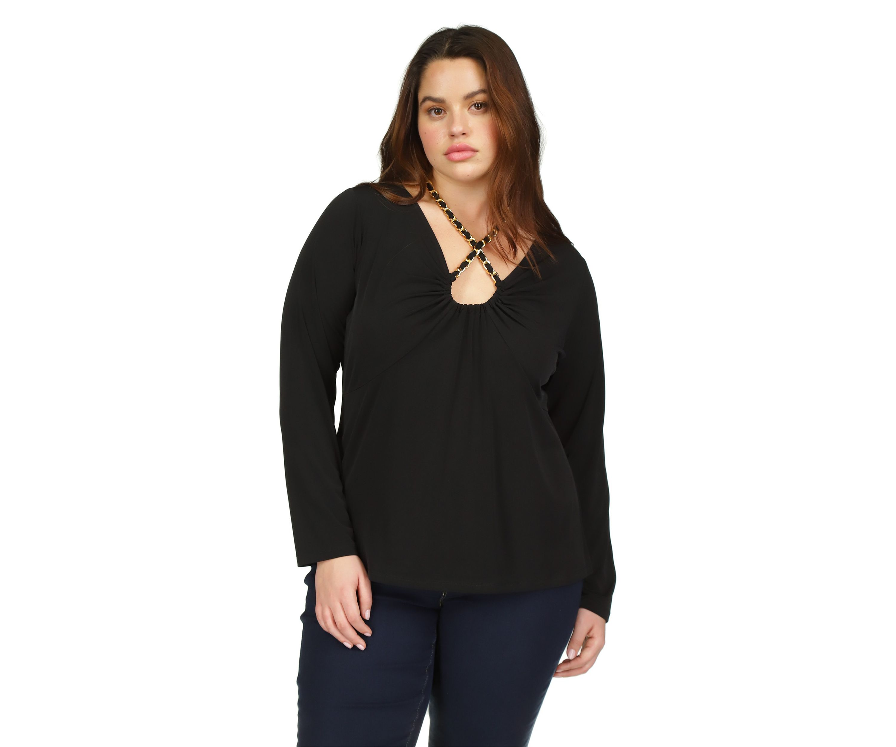 Plus Size Chain Neck Long Sleeve Top