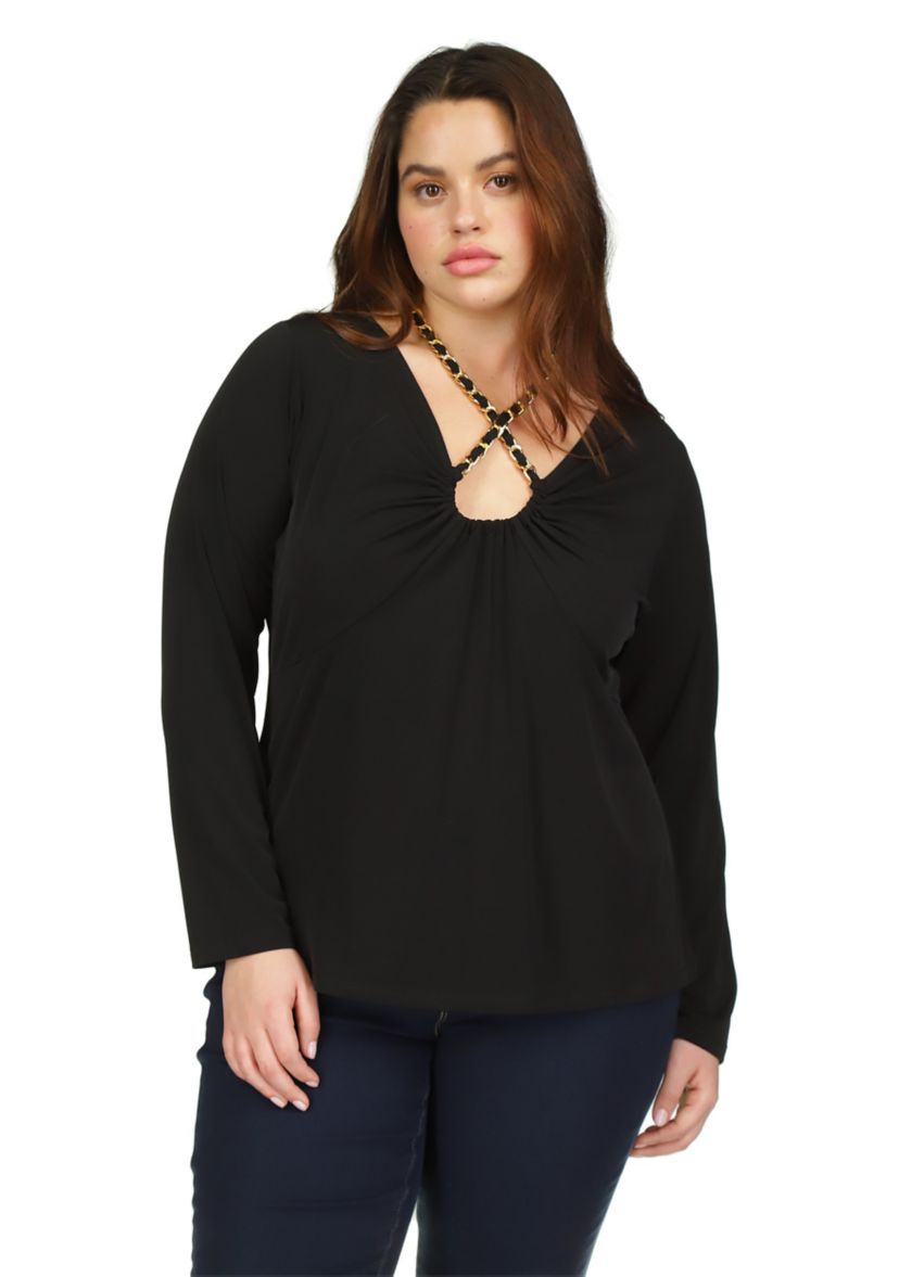 Plus Size Chain Neck Long Sleeve Top