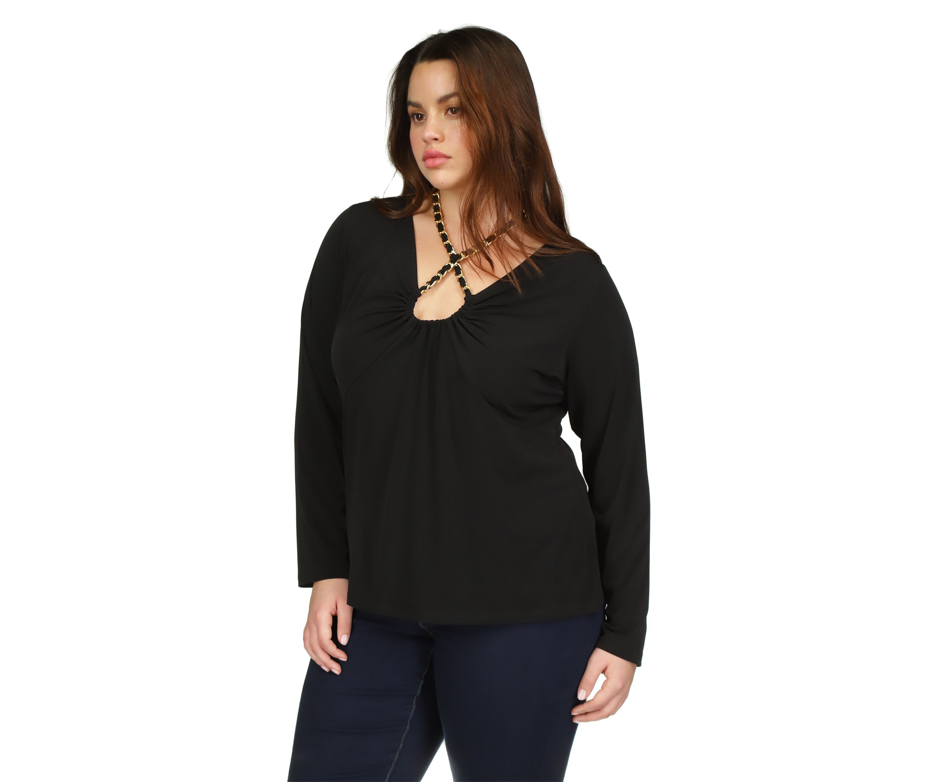 Plus Size Chain Neck Long Sleeve Top