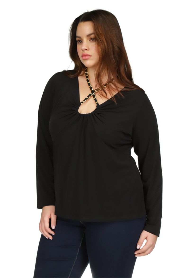 Plus Size Chain Neck Long Sleeve Top