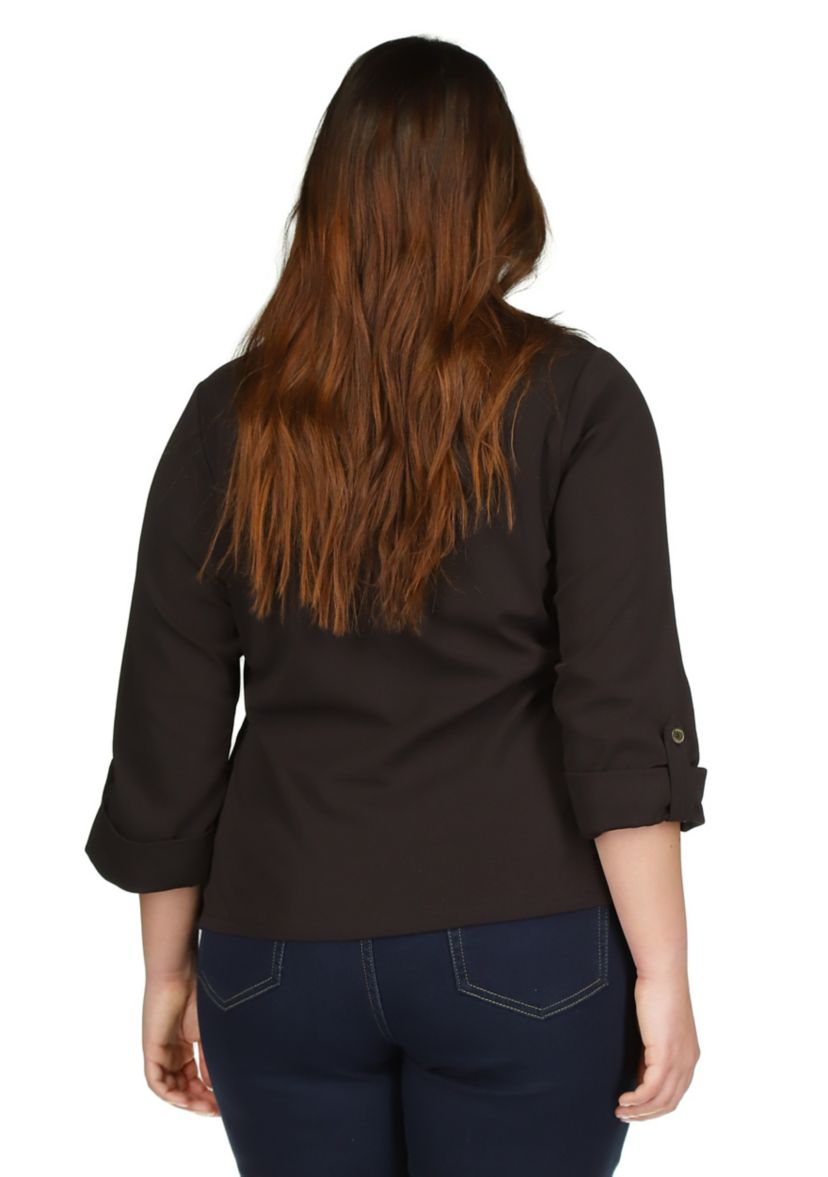 Plus Size Scoop Neck Roll Tab Top
