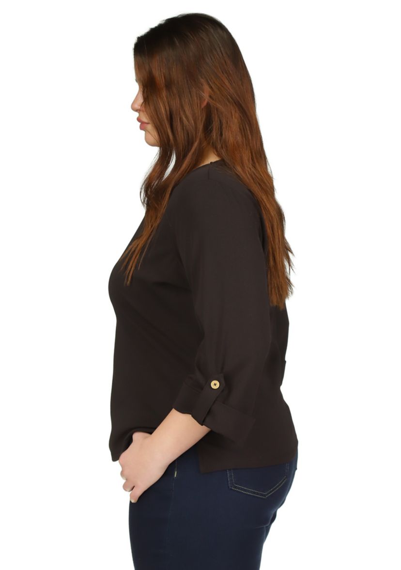 Plus Size Scoop Neck Roll Tab Top