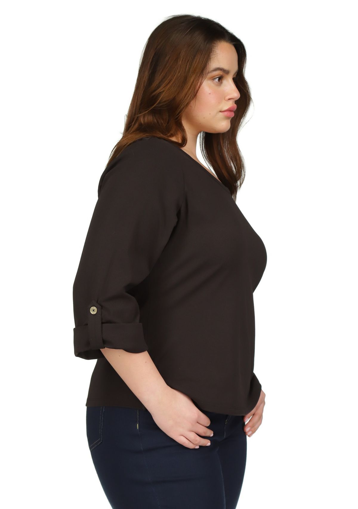 Plus Size Scoop Neck Roll Tab Top